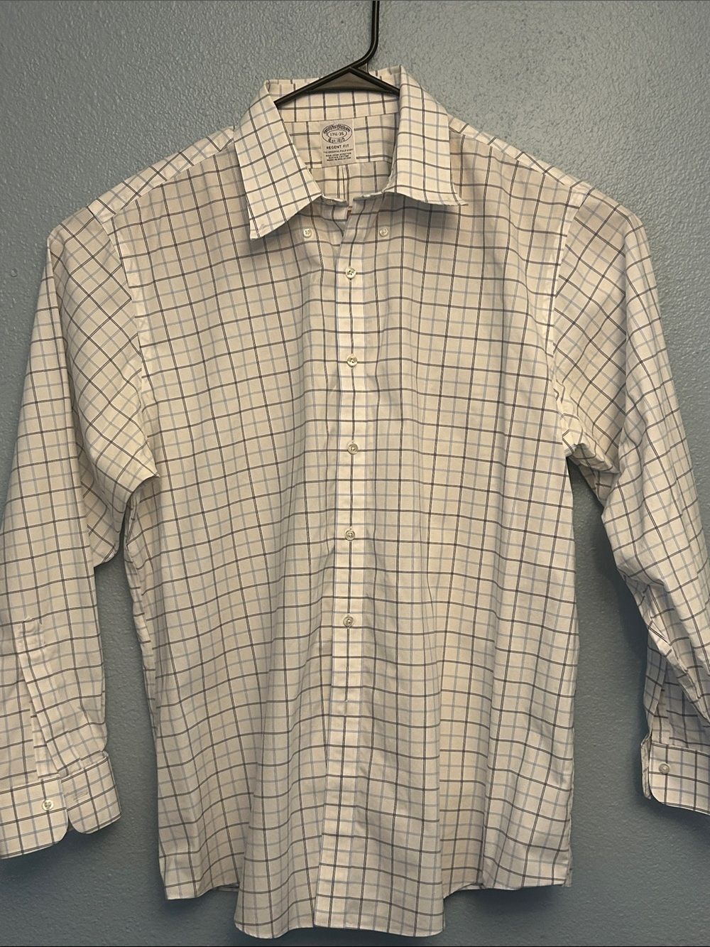 Brooks Brothers Regent Fit Dress Shirt Mens White Grid Pattern Long Sleeve XL